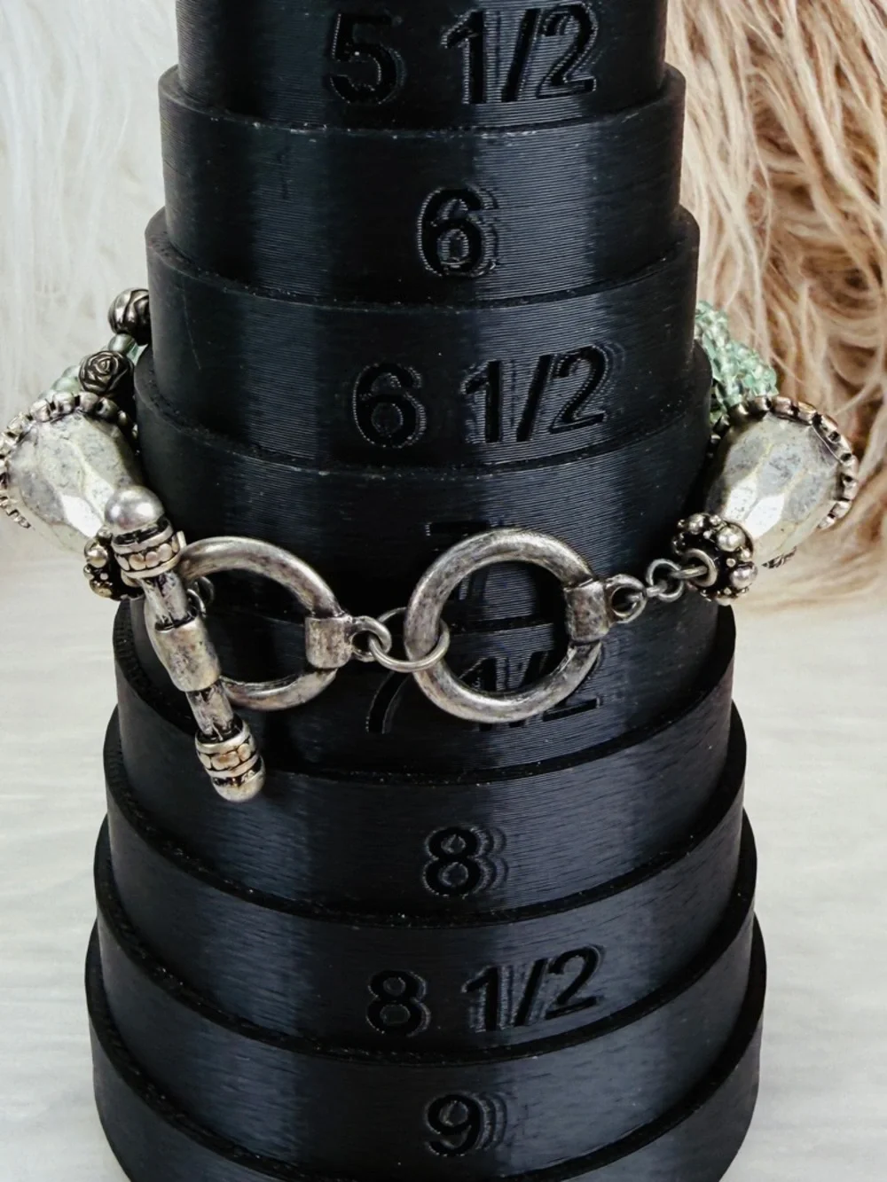 Bohemian Chic Multi-Strand Mint Bead and Silvertone Toggle Bracelet